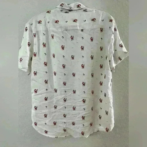 NWT Christmas santa beach surfing palm trees white button up shirt Men Sz M - Picture 2 of 7